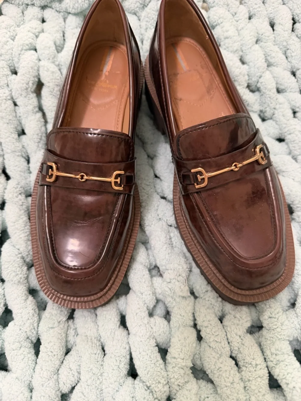 Sam Edelman Brown Patent Leather Lug Sole Loafers - Picture 6 of 17